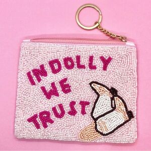 In Dolly We Trust Beaded Coin Purse Keychain Pink Camel Threads